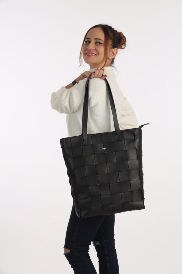 Woven Superfine Tote – Black - Image 2